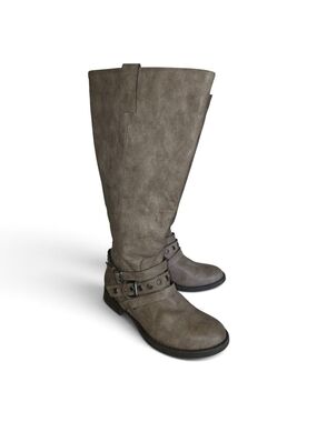 Limelight Mid-Calf Buckle Strap Riding Boots - Gray